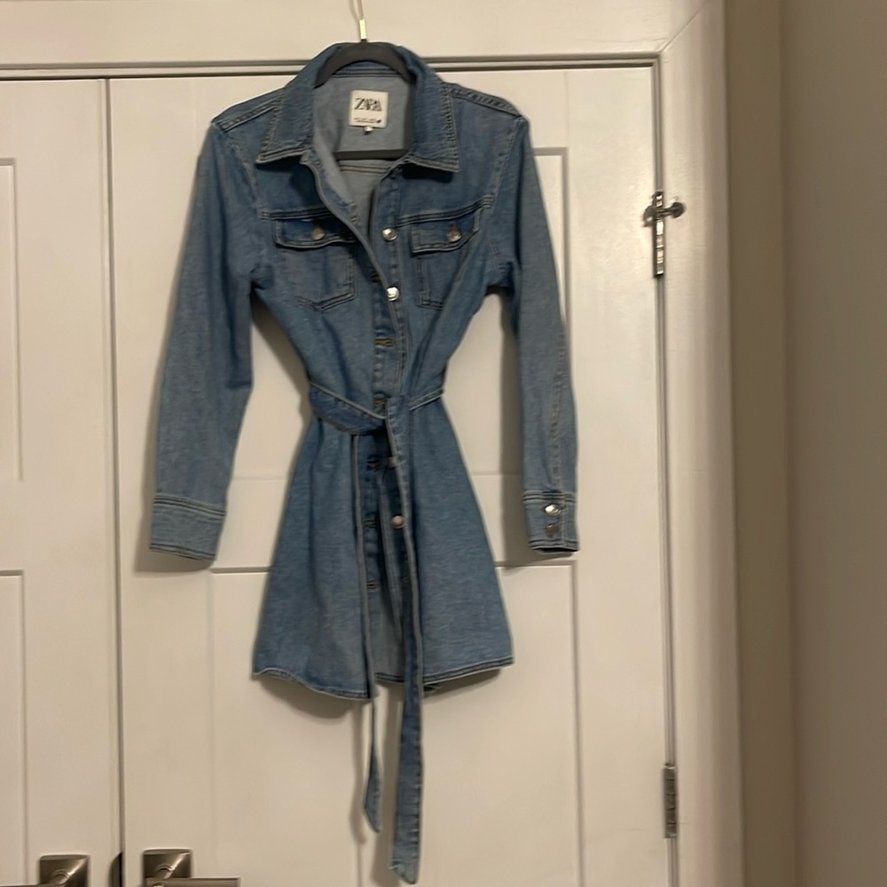 Zara Belted Denim Jacket Size L New Without Tags